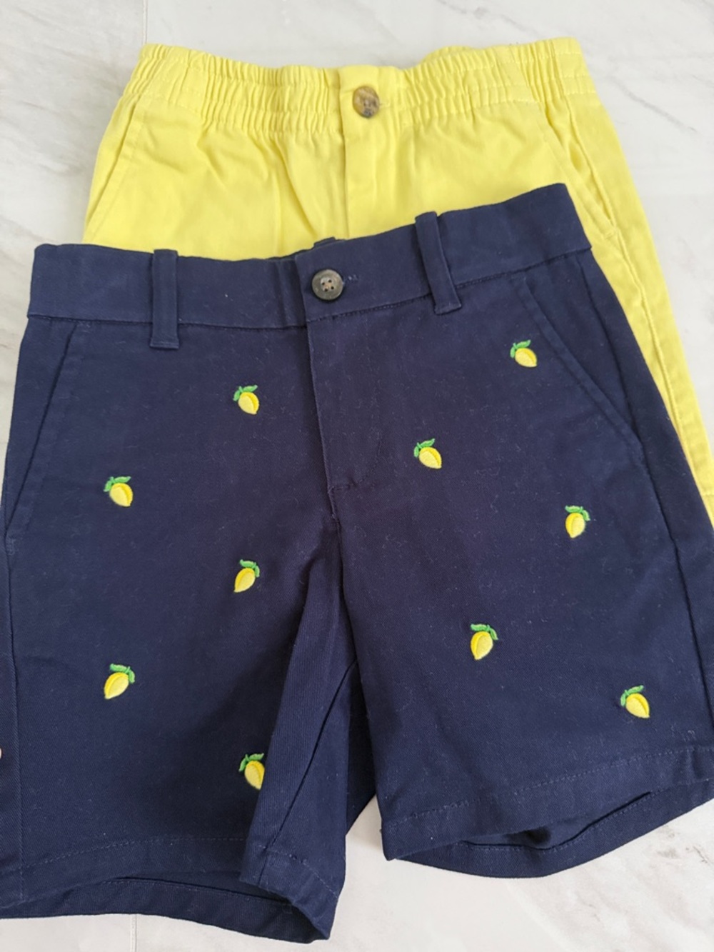 Janie and Jack Navy Shorts with Yellow Lemon Embroidery + Yellow Pair